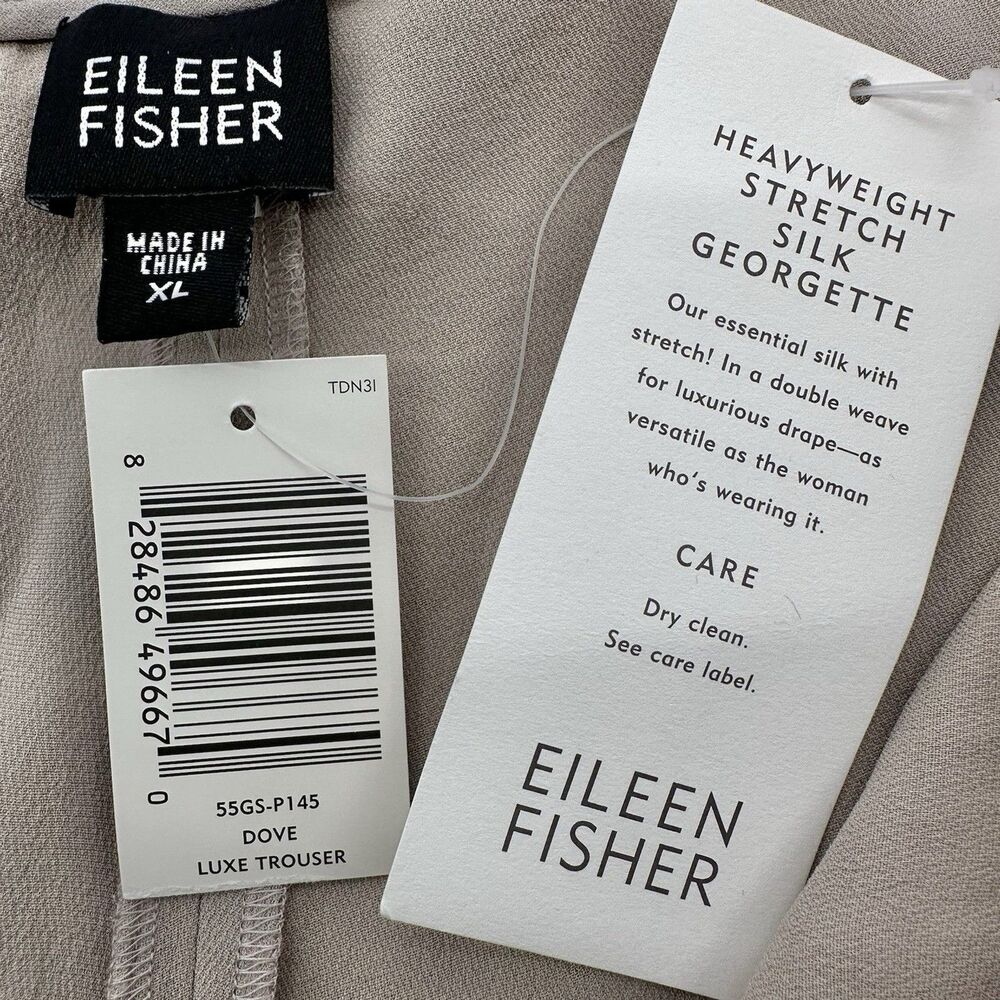 Eileen Fisher Pants XL Heavyweight Stretch Silk Georgette Dove Wide Straight NEW - Picture 3 of 11